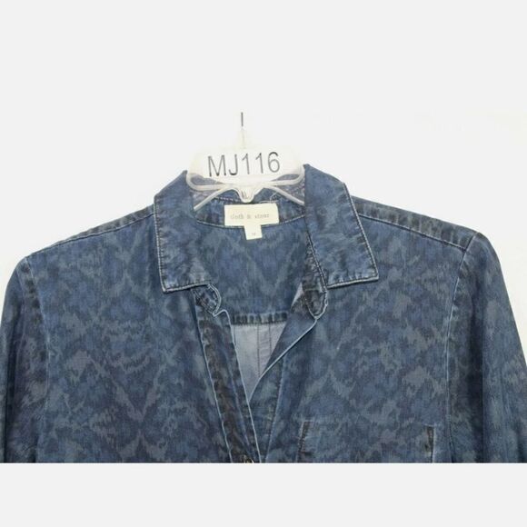 Cloth & Stone Button Front Denim Chambray Shirt Blue 3/4 Sleeve Size Medium - Picture 6 of 8